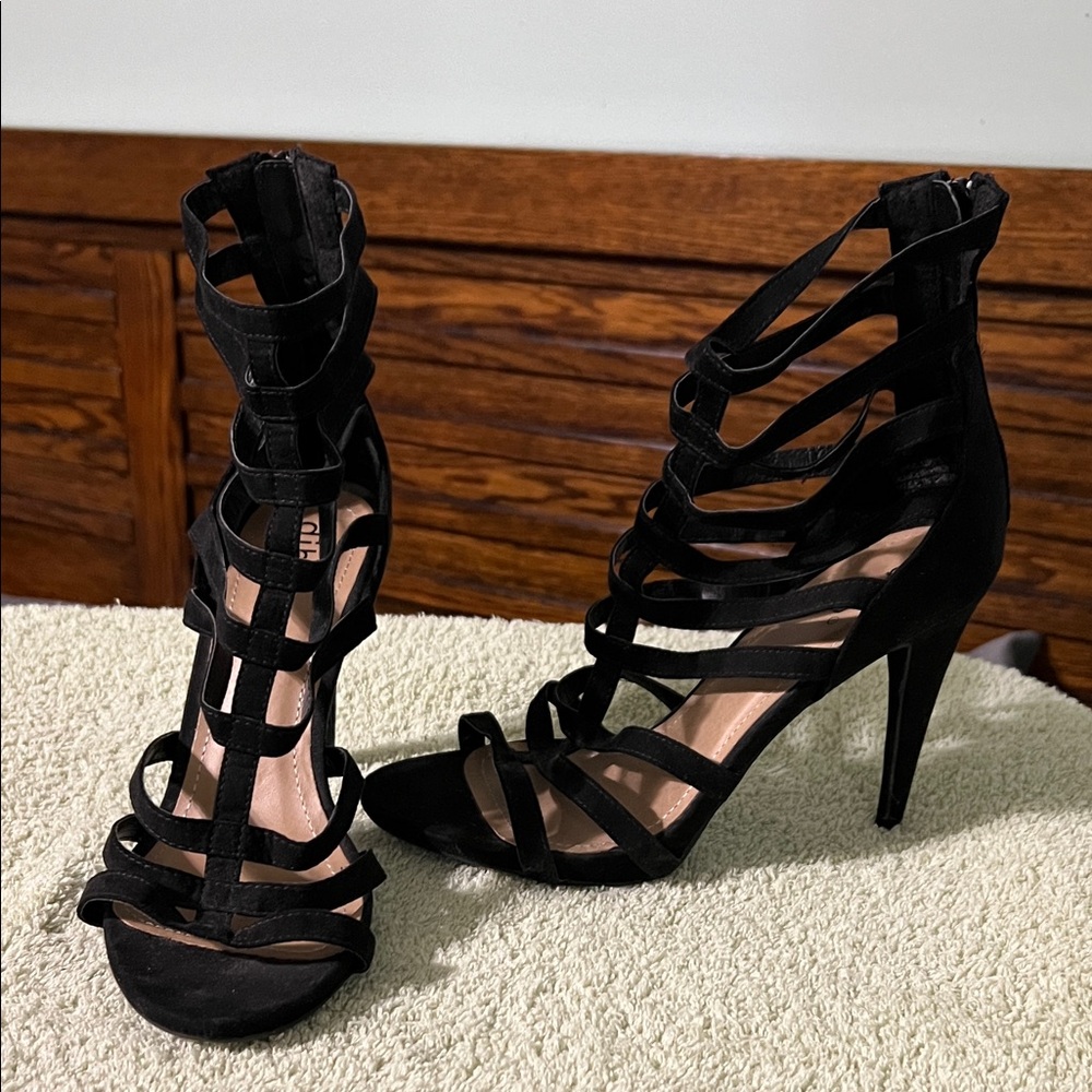 Diba Black Strappy Gladiator Stiletto Heels